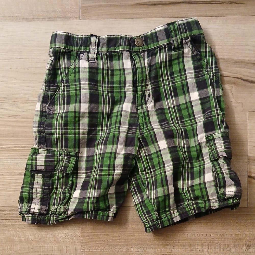 Gymboree Green Plaid Cargo Shorts Vintage Size 3T Preppy (F)